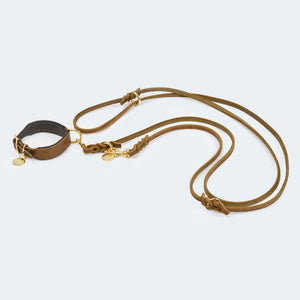 Glattleder Halsband oliv/dunkelbraun/gold