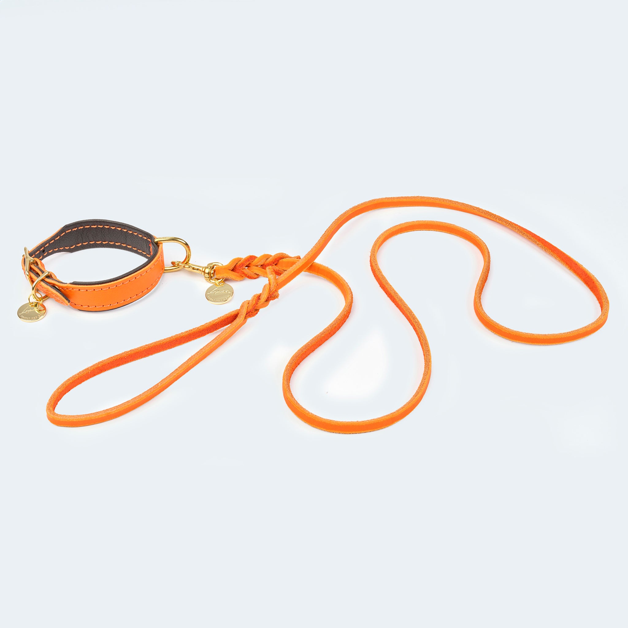 Glattleder Halsband orange/dunkelbraun/gold